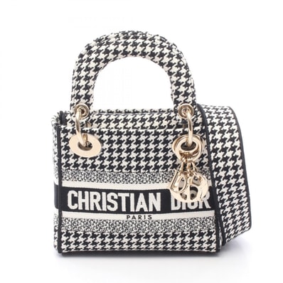ディオール Dior LADY D-LITE ミニ 千鳥格子 2WAY ハンドバッグ バッグ キャンバス レディース ブラック系 / ホワイト系 【中古】