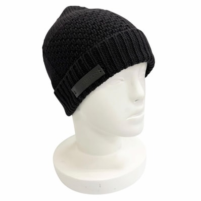 美品 ルイヴィトン ロゴレザーパッチ ダミエ織 ニットキャップ 黒 402775