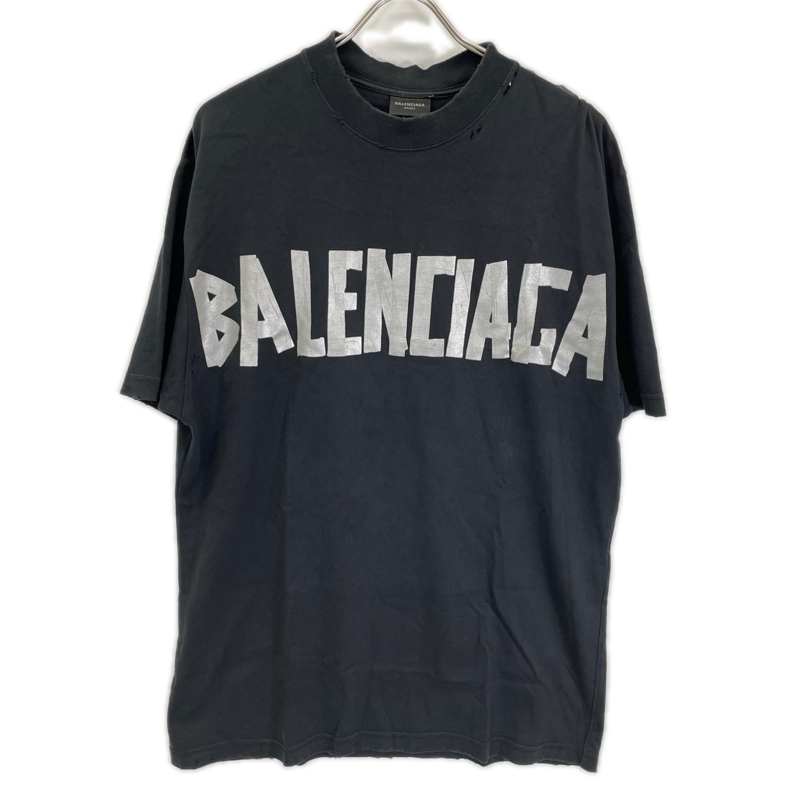 バレンシアガ 739784 ユニセックス 24年 ブラック TOVA9 テープロゴTシャツ XXS