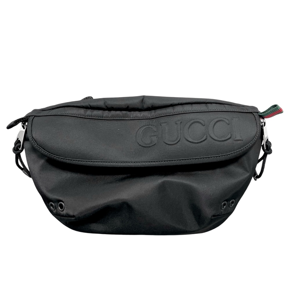 GUCCI グッチ ボディバッグ ロゴ ウエストバッグ ベルトバッグ 肩掛け 斜め掛け 804262 ナイロン ブラック 黒 シルバー金具 メンズ 美品【中古品】