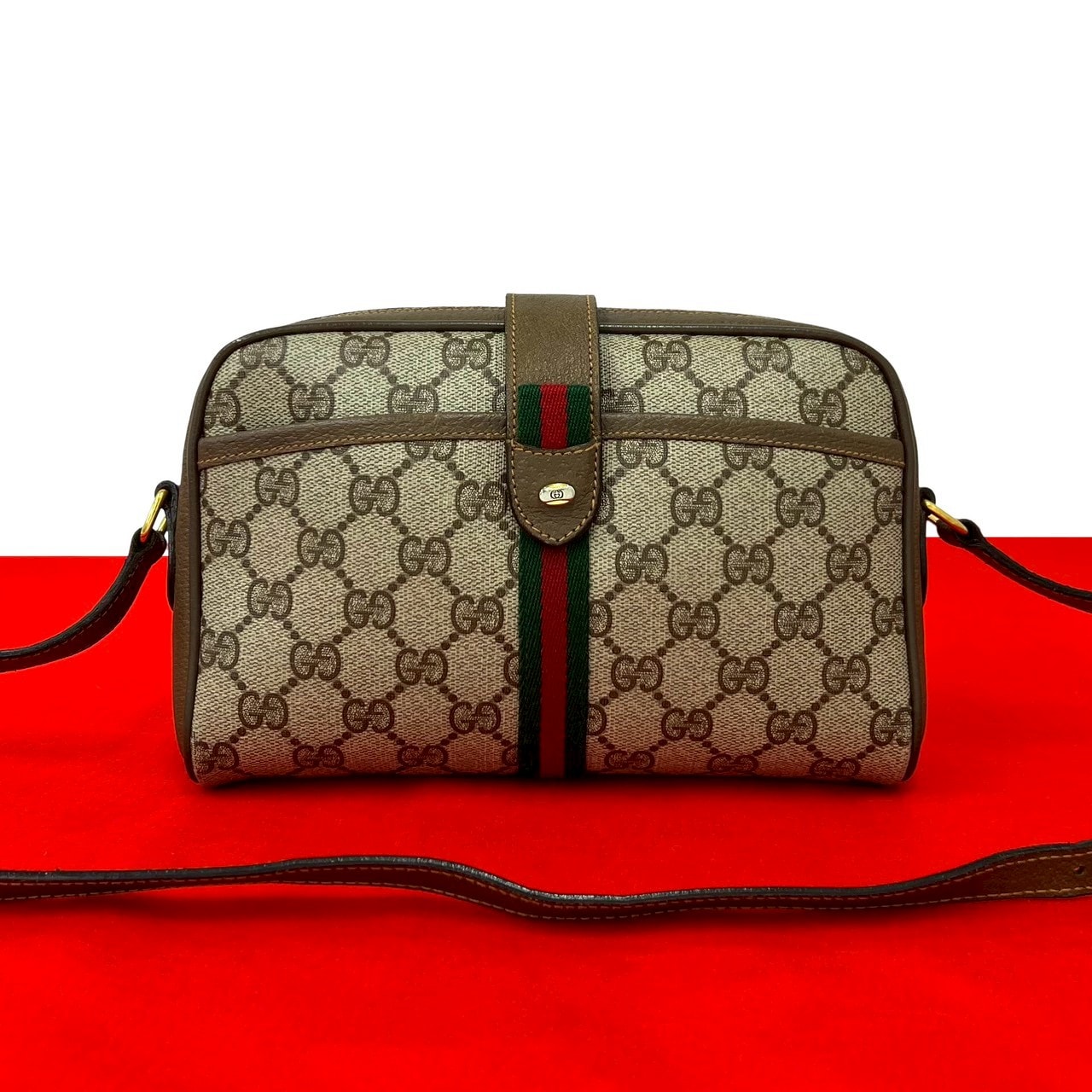 GUCCI グッチ シェリーライン GG ロゴ 金具 レザー PVC ショルダーバッグ ブラウン
 j55-3