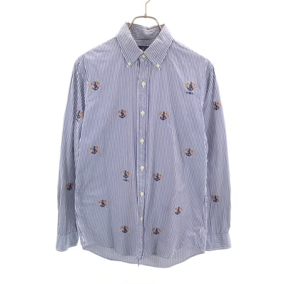 RALPH LAUREN ラルフローレン ストライプ柄 長袖 ボタンダウンシャツ S ネイビー
