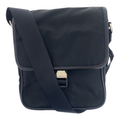 美品 PRADA プラダ テスート サフィアーノ 三角ロゴプレート ブラック 黒 シルバー金具 ナイロン レザー/ ショルダーバッグ ポシェット 505839 【中古】