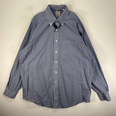 古着 ブルックスブラザーズ Brooks Brothers 長袖シャツ ボタンダウン 胸ポケット L ブルー系 チェック メンズ