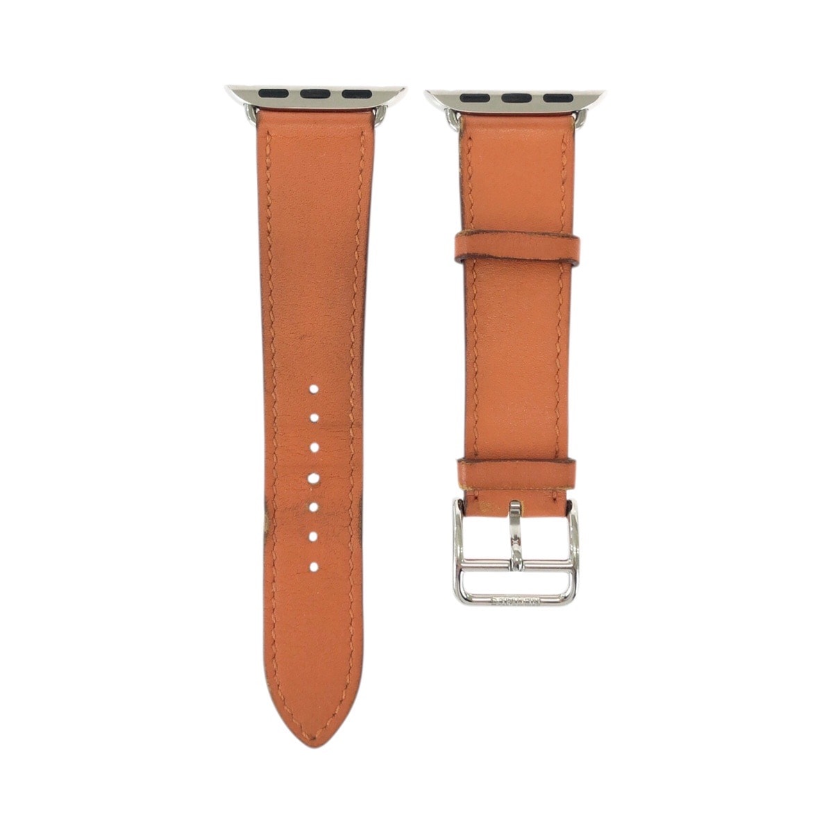 HERMES エルメス シンプルトゥール 38/40/41/42mm オレンジ シルバー金具 レザー 腕時計 アップルウォッチバンド 男女兼用 B刻印 601444 【中古】