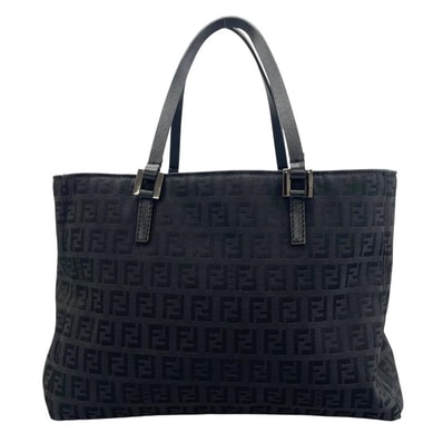 FENDI フェンディ ハンドバッグ ズッキーノキャンバス ミニトート FFロゴ 8BH018 キャンバス レザー ブラック 黒 シルバー金具 レディース【中古品】
