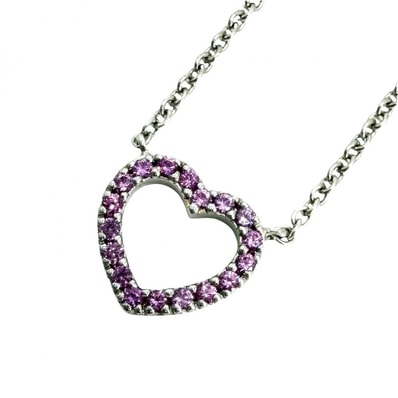 TIFFANY&Co. ティファニー ネックレス メトロハート ジュエリー アクセサリー 18金WG Au750 K18ホワイトゴールド ピンクサファイア ピンク シルバー金具 レディース 約2.0g【中古品】