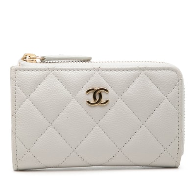 シャネル ココマーク マトラッセ カードケース コインケース グレー キャビアスキン レディース CHANEL 【中古】