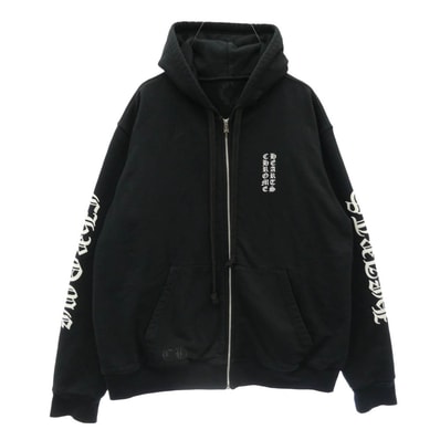 CHROME HEARTS クロムハーツ(原本無) THRML HD ZIP 裏地サーマル 袖ロゴ ダガージップアップ フーディー パーカー ブラック系 XL【中古】