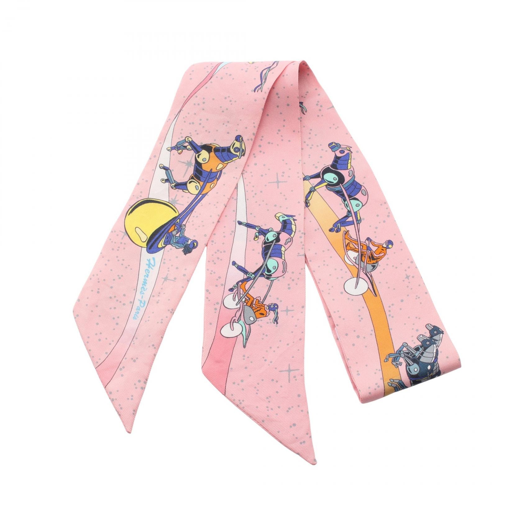 エルメス HERMES ツイリー SPACE DERBY スカーフ 衣料品 シルク シルク ピンク レディース ピンク系 / マルチカラー 【中古】