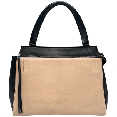 CELINE セリーヌ ハンドバッグ バイカラー エッジ ミディアム レザー ベージュ ブラック 黒 ゴールド金具 レディース【中古品】