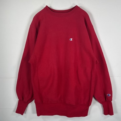 古着 90's/90年代 ヴィンテージ チャンピオン Champion USA製 長袖 スウェット リバースウィーブ ワンポイント 刺繍 USA製 XL レッド 無地 メンズ