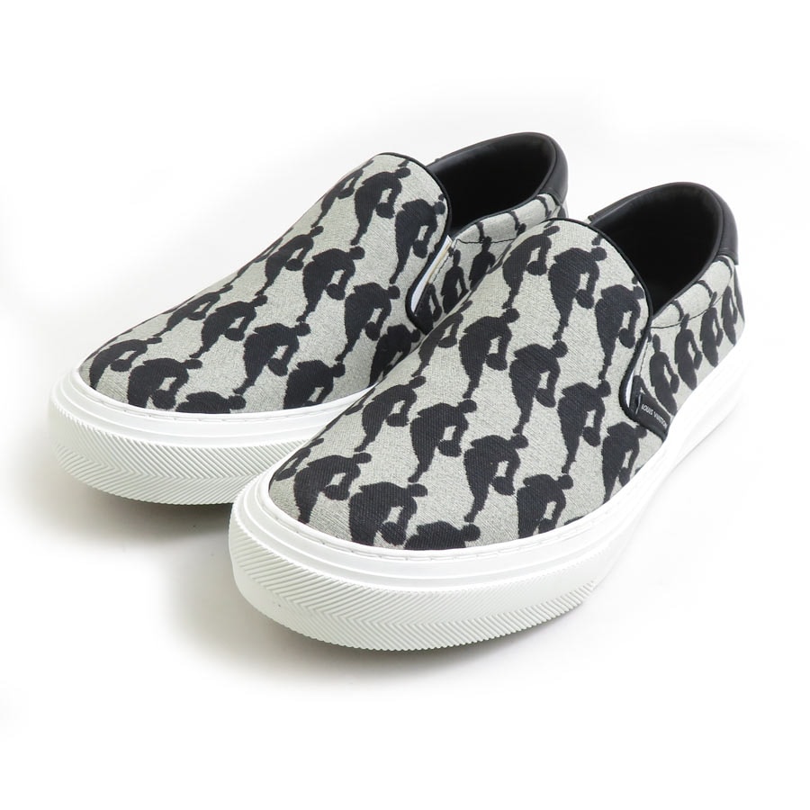 ルイ ヴィトン LOUIS VUITTON スリッポン スニーカー ×NBA キャンバス グレー×ブラック メンズ【中古】 56152i