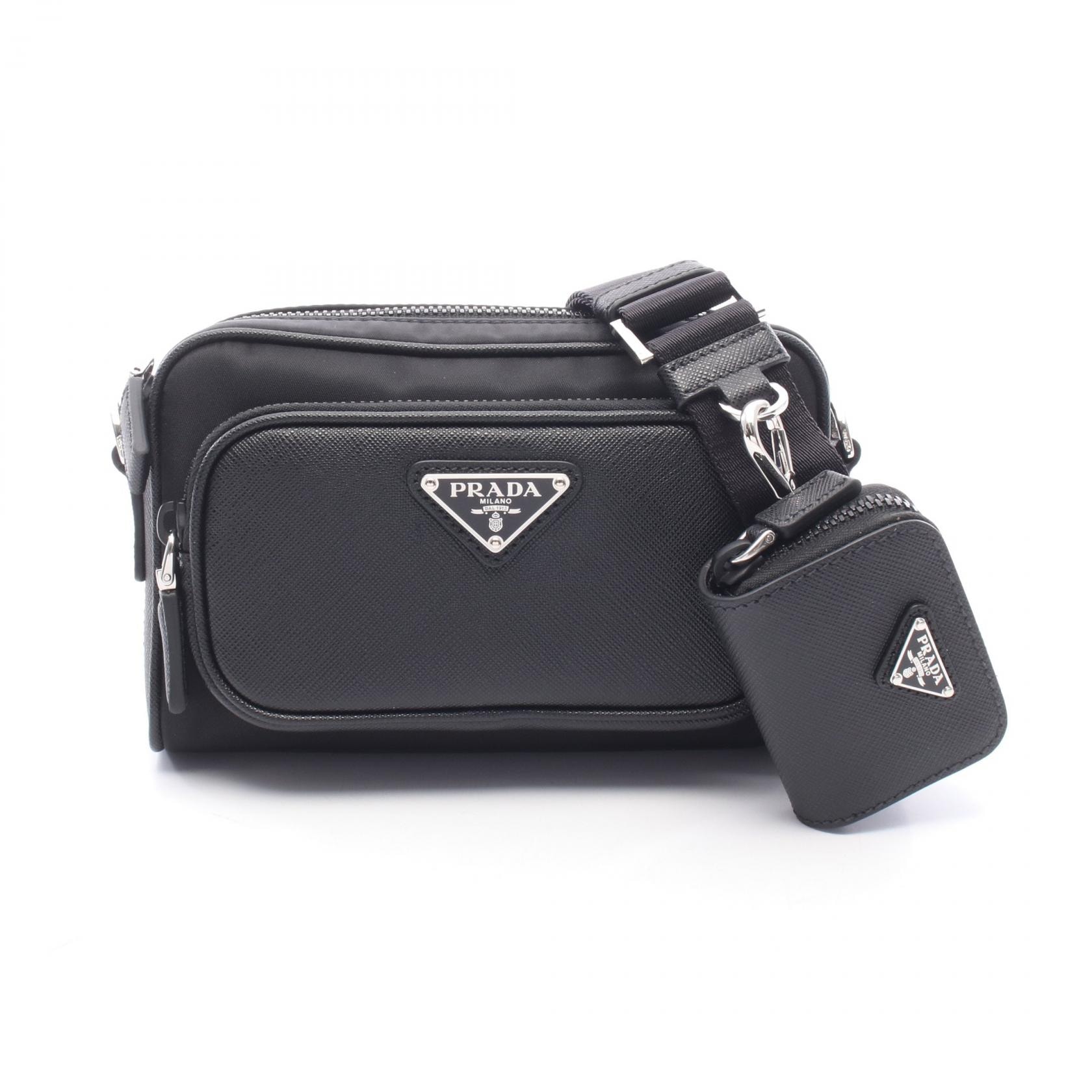 プラダ PRADA TESSUTO + SAFFIANO ショルダーバッグ バッグ ナイロン サフィアーノレザー メンズ ブラック系 2VH1722DMHF0002 【新品】