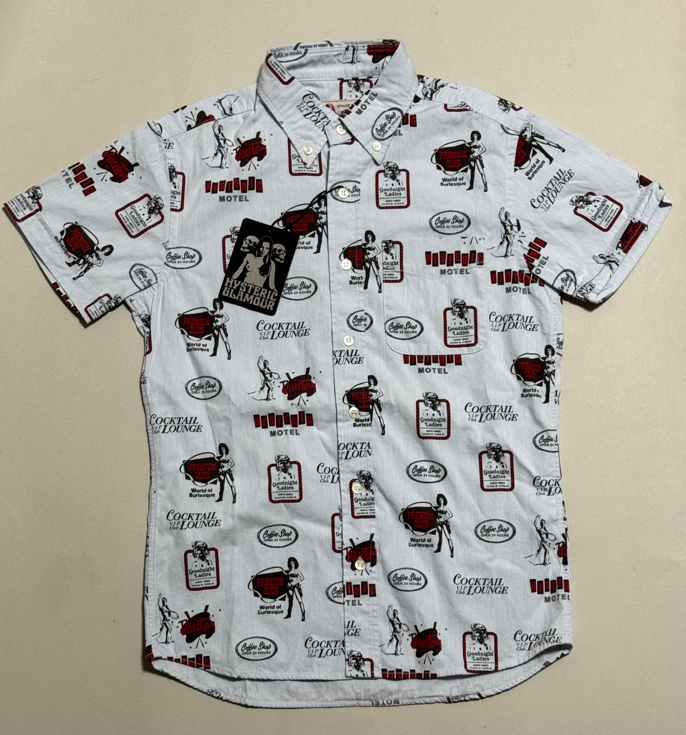 HYSTERIC GLAMOUR All-Over Print Button-Down Short Sleeve Shirt "Blue"