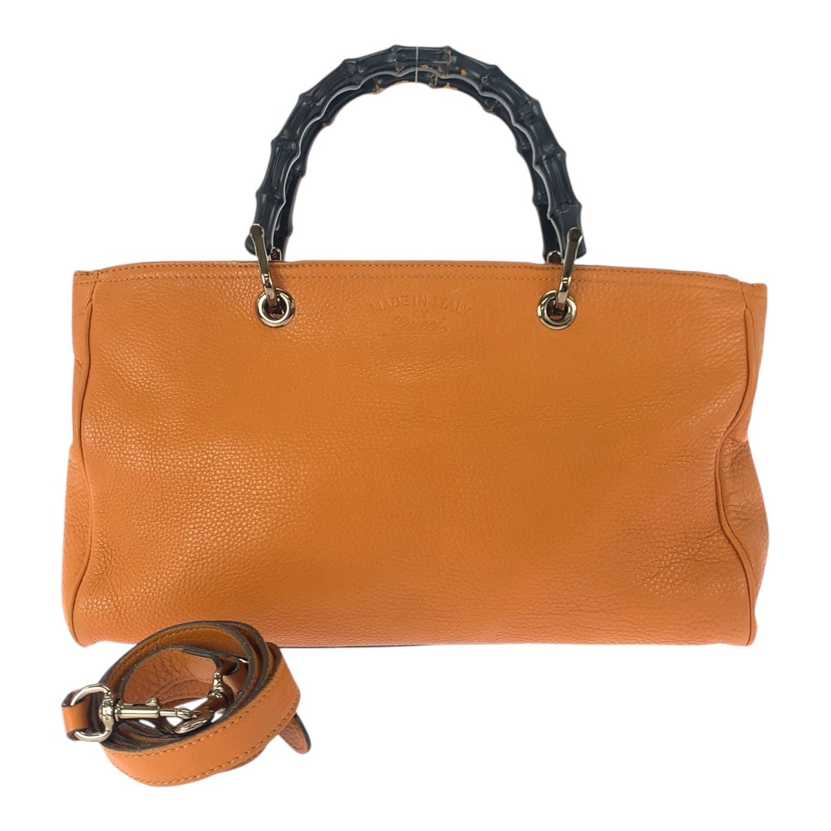 美品 GUCCI グッチ バンブー 2way オレンジ ゴールド金具 レザー トートバッグ ショルダーバッグ 600001 【中古】