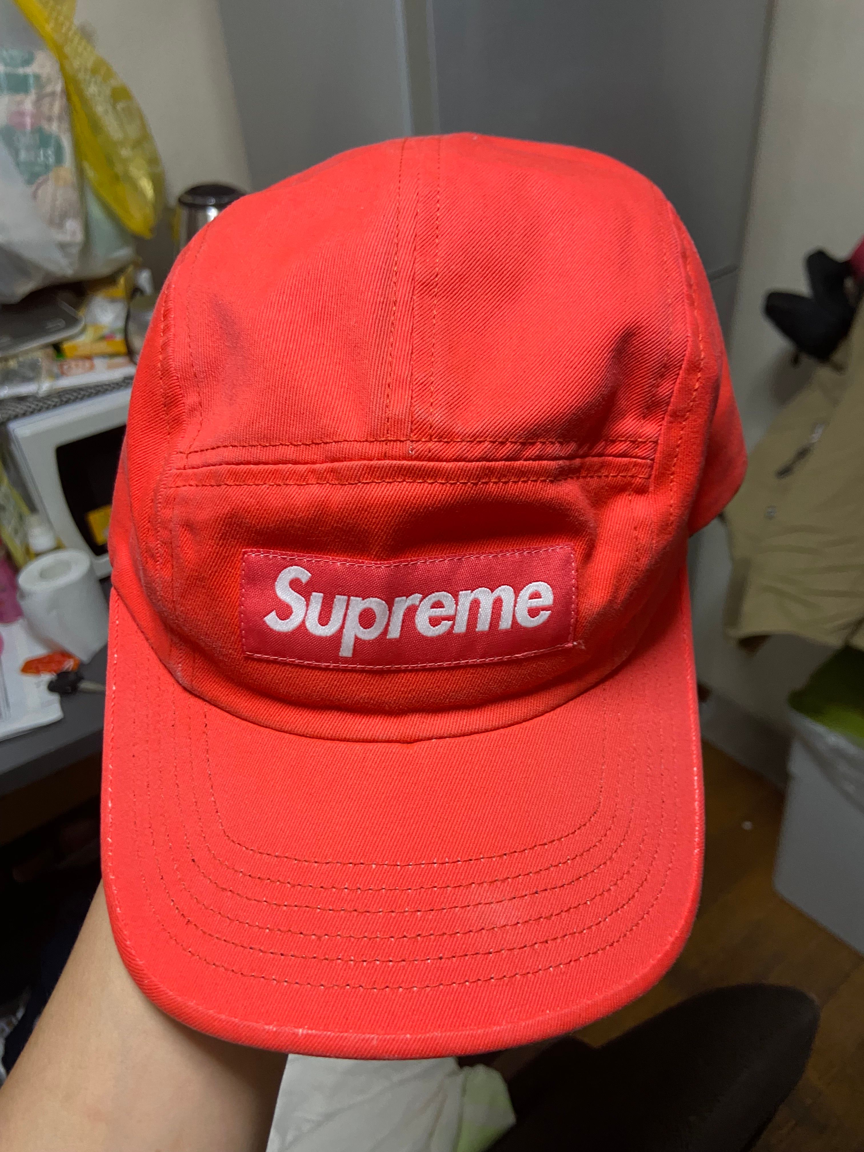 Supreme Washed Chino Twill Camp Cap "Neon Red"(21FW)