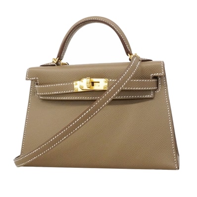 ★SALE【6gd3791-g】エルメス ハンドバッグ ミニケリー2 ヴォーエプソン エトゥープ ゴールド金具 G刻印【中古】レディース