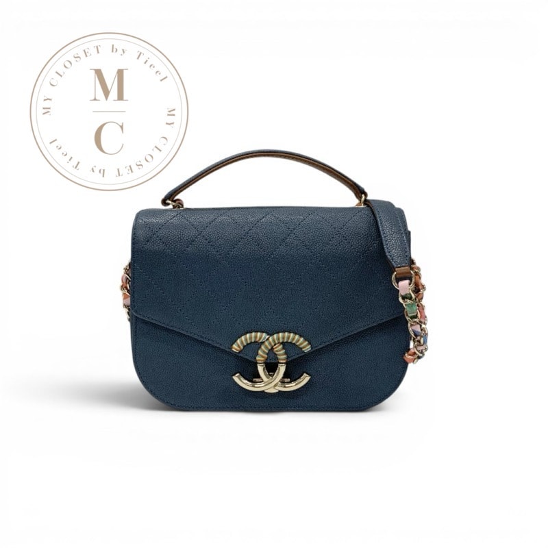 シャネル CHANEL バッグ ショルダーバッグ ブルー ゴールド マルチカラー ハーフココ ココマーク マトラッセ チェーン