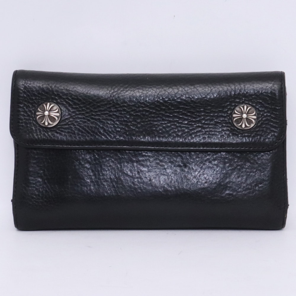 Chrome Hearts Wave Cross Ball Button Leather Wallet "Black/Silver"