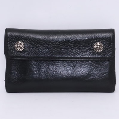 Chrome Hearts Wave Cross Ball Button Leather Wallet "Black/Silver"