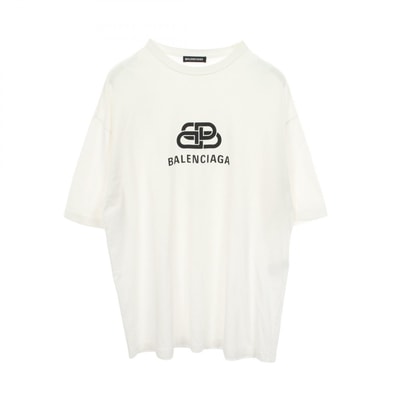バレンシアガ BALENCIAGA BBロゴ 半袖Tシャツ 衣料品 トップス コットン メンズ ホワイト系 【中古】