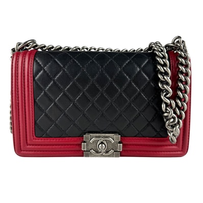 シャネル CHANEL ショルダーバッグ ボーイシャネル レザー レッド×ブラック レディース【中古】 z8671