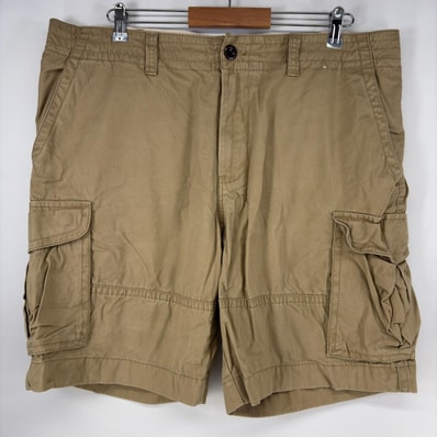 古着 トミーヒルフィガー TOMMY HILFIGER ショートパンツ カーゴ ハーフ チノパン ワンポイントロゴ ジップフライ w38 ベージュ メンズ