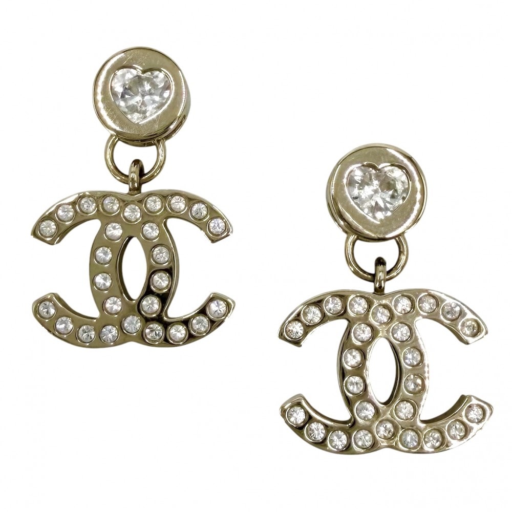 CHANEL シャネル ピアス ココマーク スイング アクセサリー ハート GP ラインストーン B24B ゴールド レディース 約10.7g 2024年【中古品】