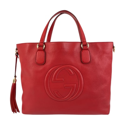美品 GUCCI グッチ ソーホー レッド ゴールド金具 レザー トートバッグ ハンドバッグ 604320 【中古】
