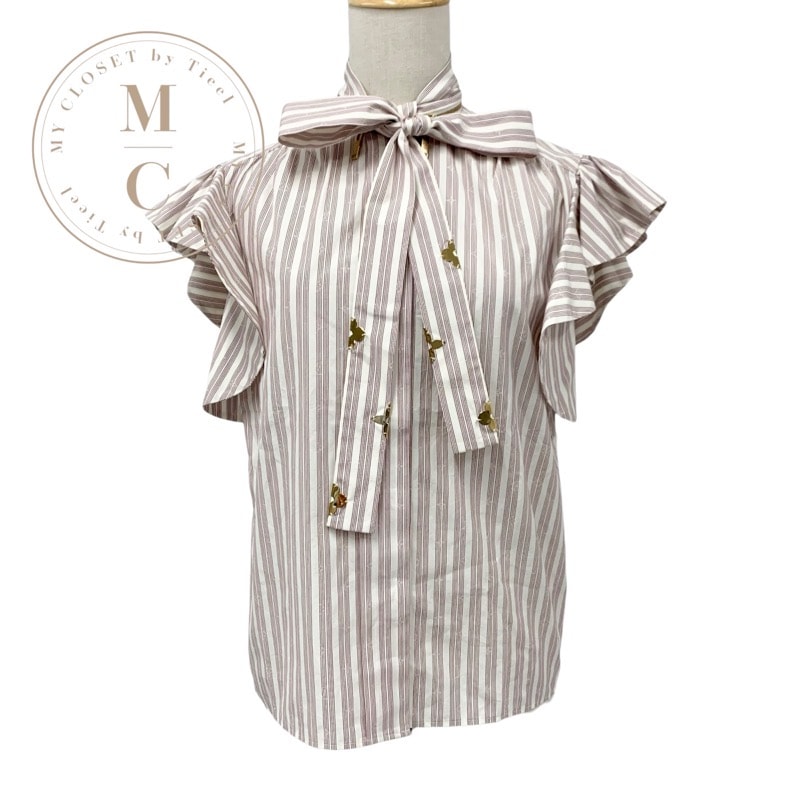 ルイヴィトン LOUIS VUITTON トップス コットン ホワイト ボルドー シャツ ブラウス モノグラムフラワー ストライプ