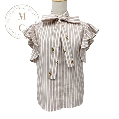 ルイヴィトン LOUIS VUITTON トップス コットン ホワイト ボルドー シャツ ブラウス モノグラムフラワー ストライプ