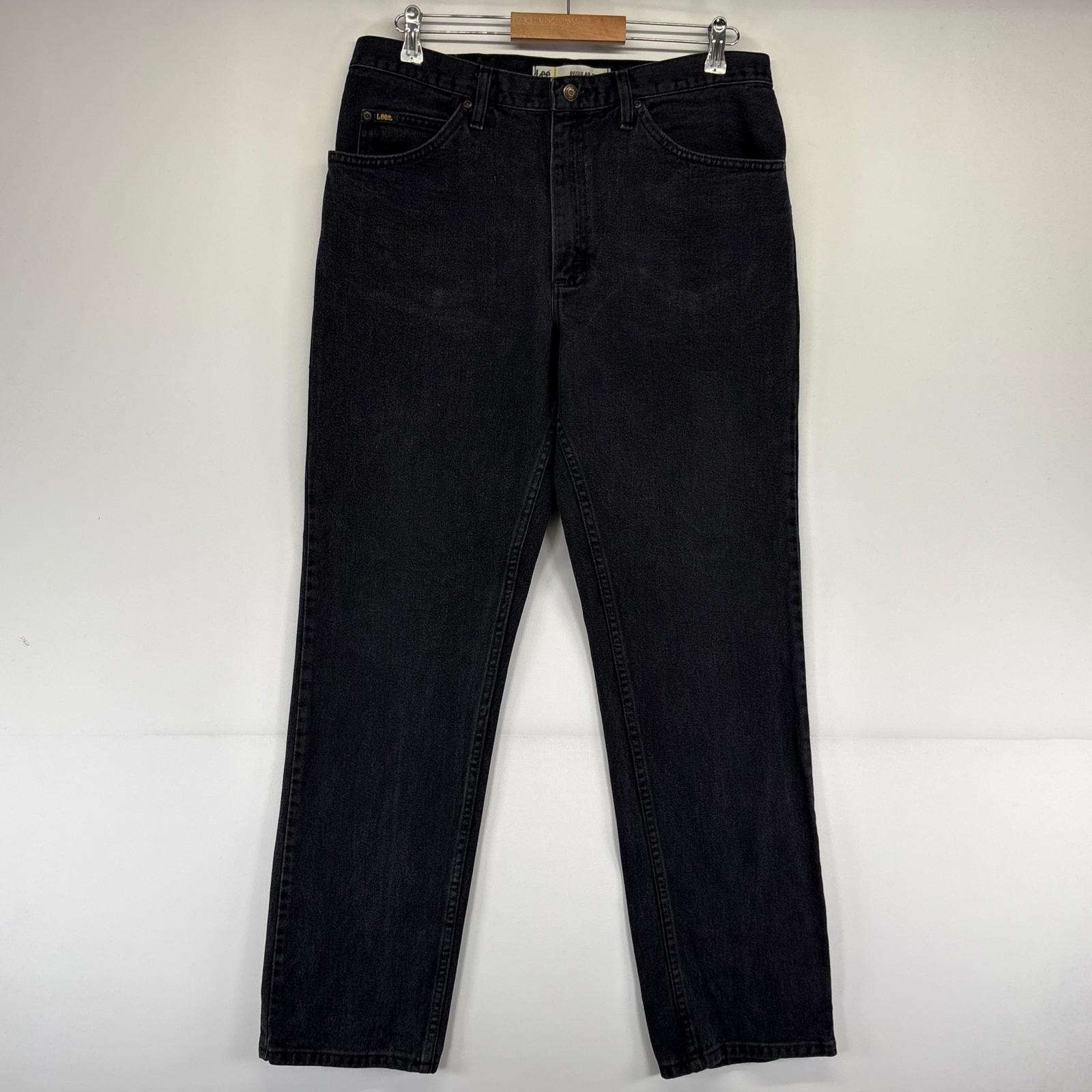 古着 リー Lee デニム パンツ Gパン デニムパンツ 大きいサイズ ブラックデニム ストレート 5ポケット W36×L32  ブラック系 メンズ