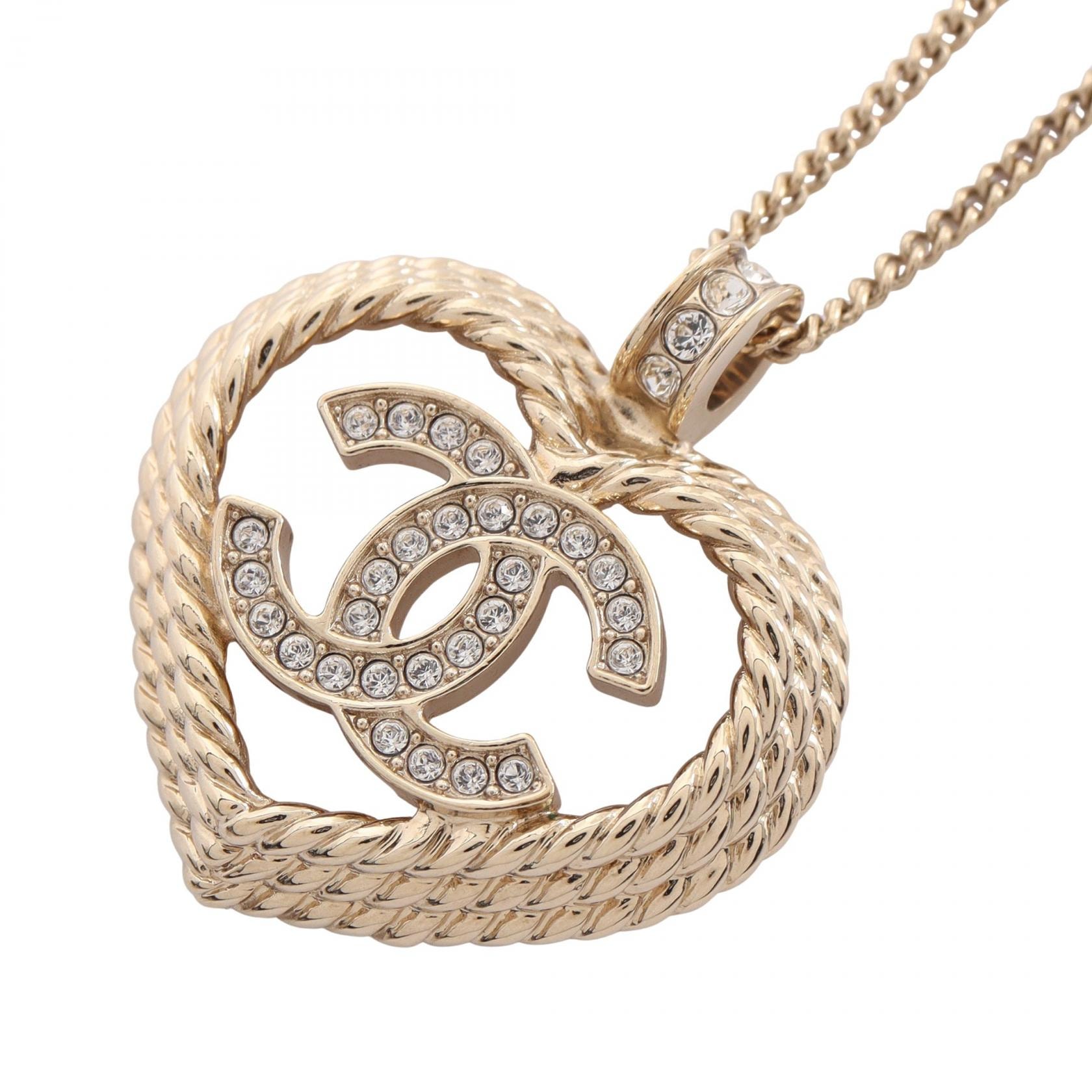 シャネル CHANEL ココマーク ハート ネックレス ジュエリー GP(ゴールドメッキ) ラインストーン レディース ゴールド系 / クリア系 【中古】