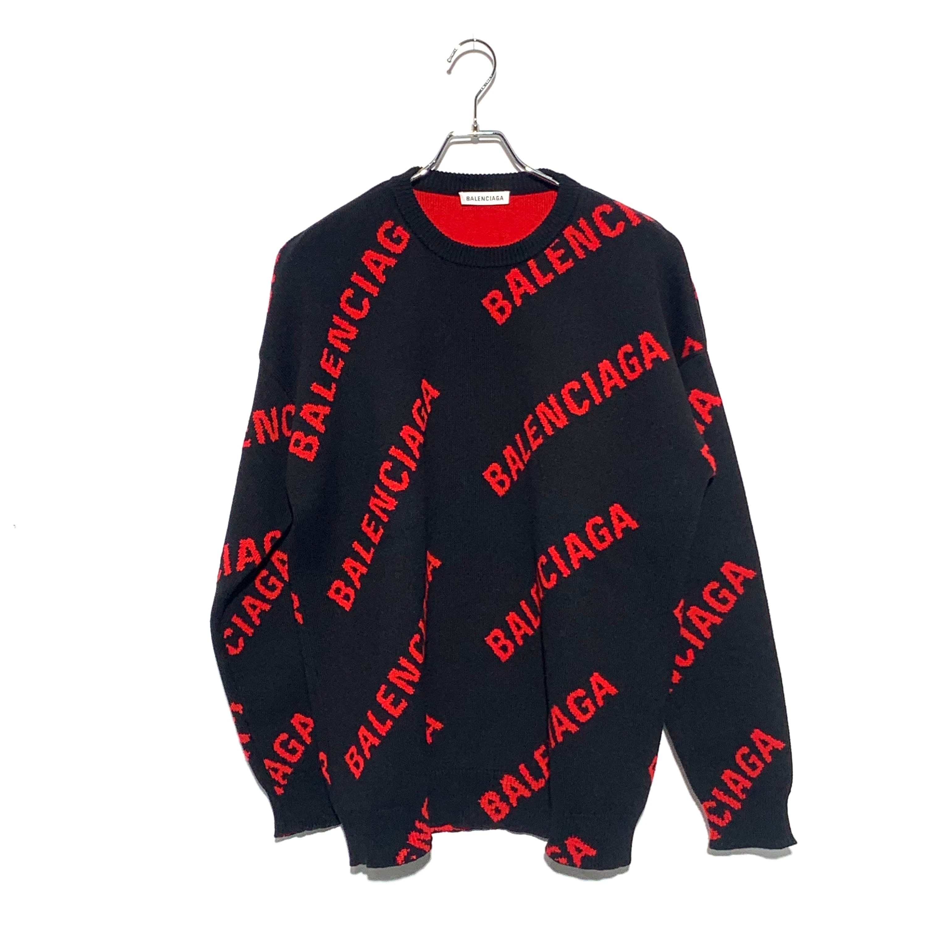 BALENCIAGA Women's Allover Logo Crewneck Knit "Black Red"