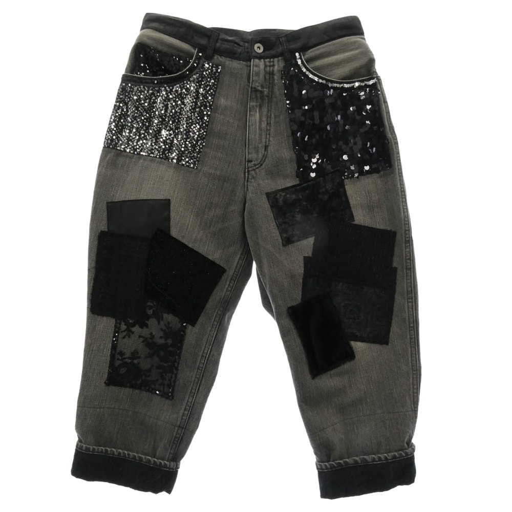 JUNYA WATANABE COMME des GARCONS ジュンヤワタナベコムデギャルソン デニムパンツ XG-P015 AD2020 スパンコール 異素材パッチワーク デニム パンツ ブラック系 M【中古】