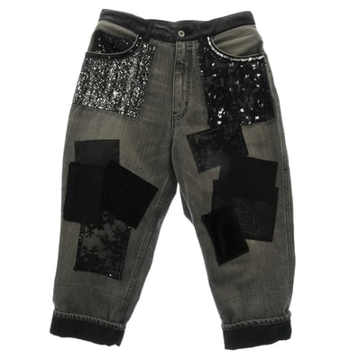 JUNYA WATANABE COMME des GARCONS ジュンヤワタナベコムデギャルソン デニムパンツ XG-P015 AD2020 スパンコール 異素材パッチワーク デニム パンツ ブラック系 M【中古】