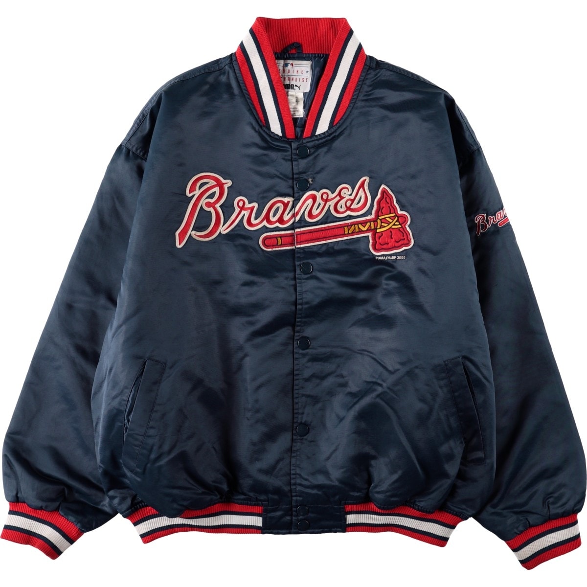 古着 00年代 プーマ PUMA MLB ATLANTA BRAVES アトランタブレーブス 中綿入り ナイロンスタジャン アワードジャケット バーシティジャケット メンズXXL相当/eaa681850