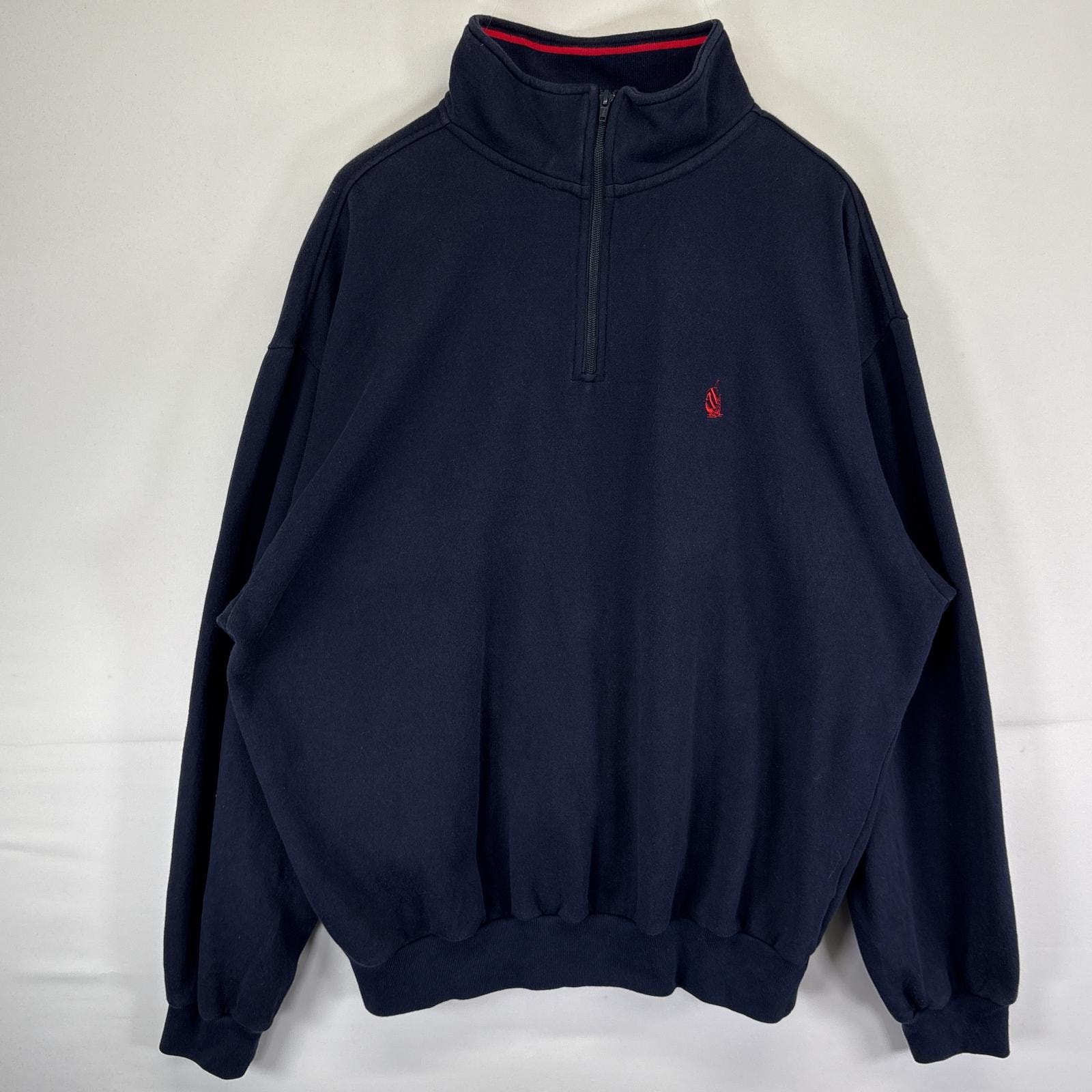 古着 90's/90年代 ノーティカ NAUTICA スウェット ハーフジップ トレーナー 大きいサイズ ワンポイントロゴ刺繍 14041  ネイビー メンズ
