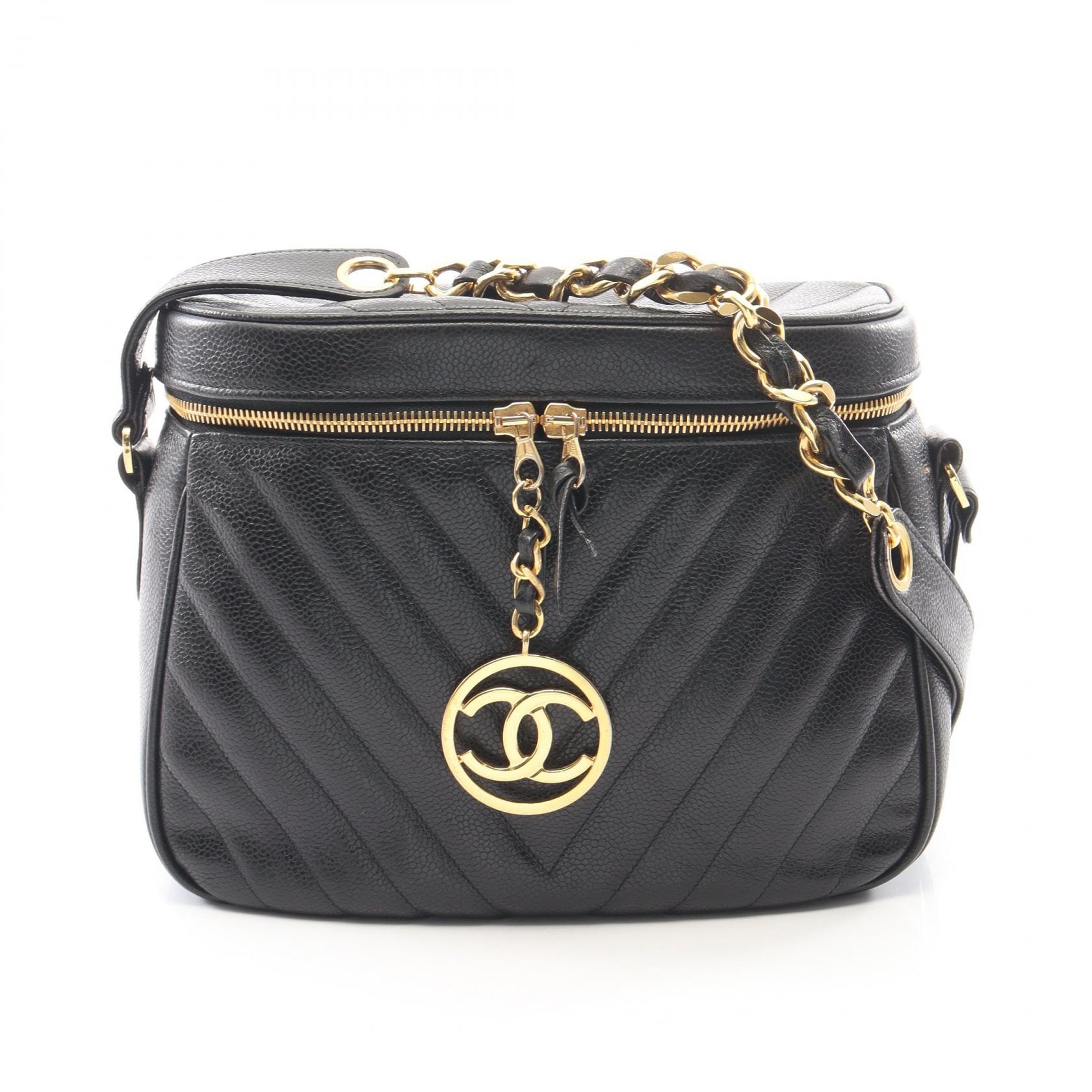 シャネル CHANEL Vステッチ バニティ ショルダーバッグ バッグ キャビアスキン(グレインドカーフ) レディース ブラック系 【中古】