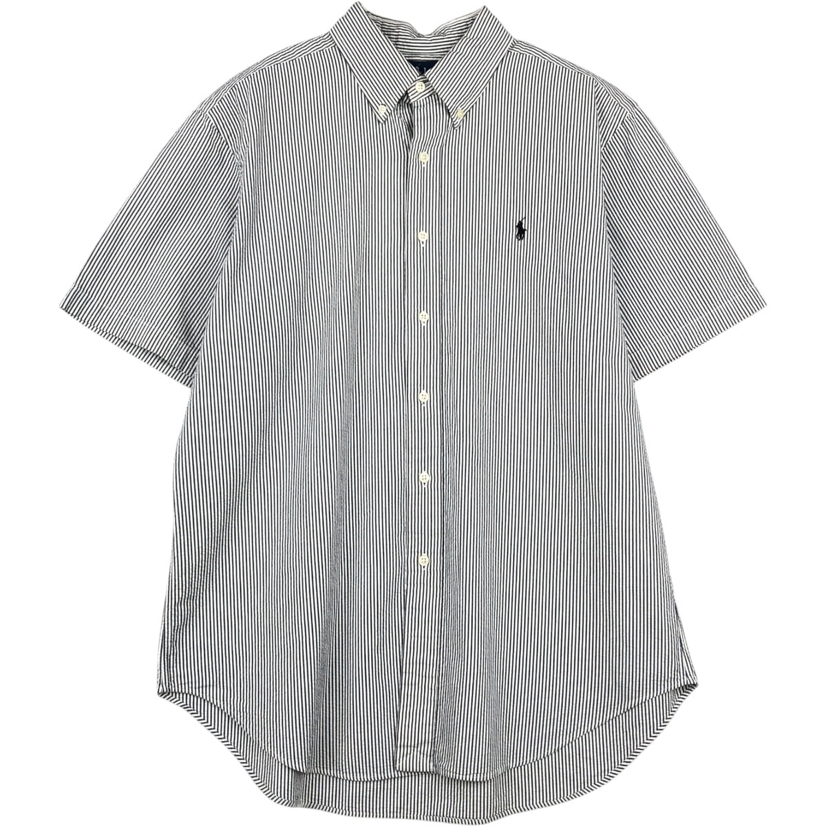 古着 ラルフローレン Ralph Lauren CLASSIC FIT クラシックフィット シアサッカー 半袖 ボタンダウン ストライプシャツ メンズL相当/eaa655879