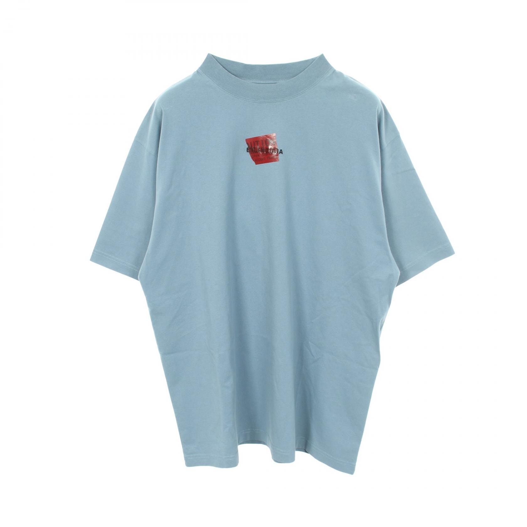 バレンシアガ BALENCIAGA テーピングロゴ 半袖Tシャツ 衣料品 トップス コットン メンズ レディース ブルー系 764235 【中古】