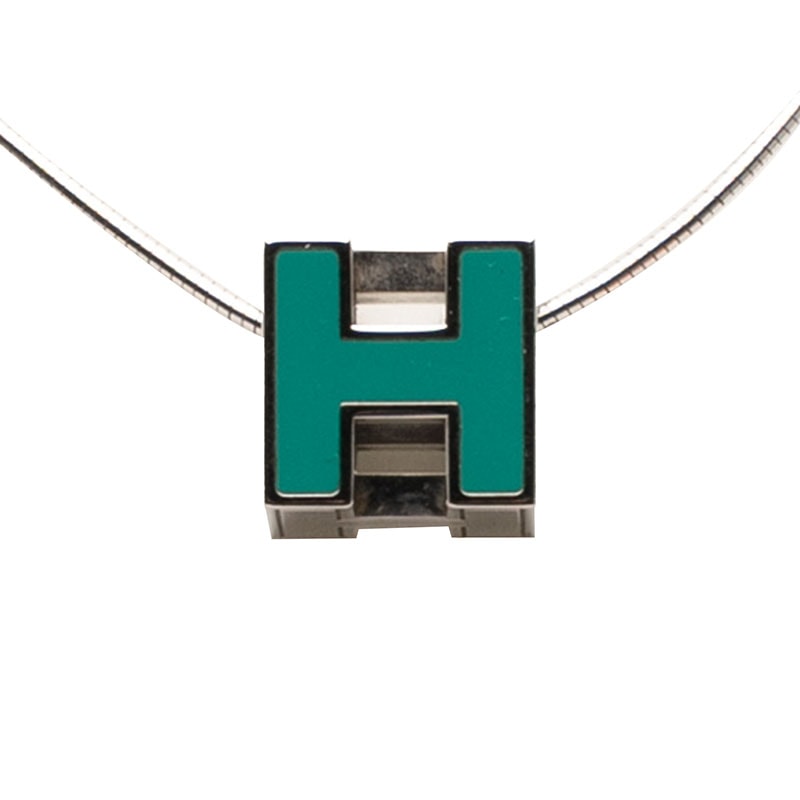 エルメス カージュ ド アッシュ Hキューブ ペンダントネックレス シルバー ライトブルー メタル レディース HERMES 【中古】