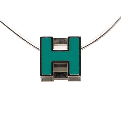 エルメス カージュ ド アッシュ Hキューブ ペンダントネックレス シルバー ライトブルー メタル レディース HERMES 【中古】