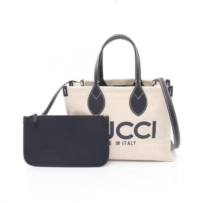 グッチ GUCCI プリント ミニ 2WAY トートバッグ バッグ キャンバス レザー レディース ホワイト系 / ネイビー系 772144 【中古】