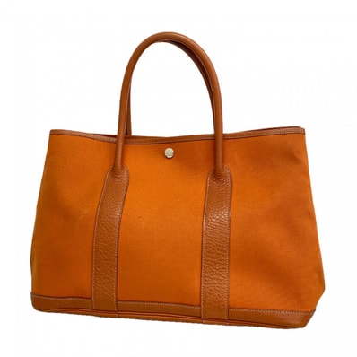 【6gd4991】エルメス トートバッグ ガーデンパーティPM トワルオフィシエ オレンジ シルバー金具 □J刻印【中古】レディース
