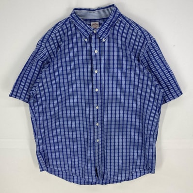 古着 ブルックスブラザーズ Brooks Brothers 半袖シャツ ボタンダウン ワッペン 1818 ワッフル XL ブルー系 チェック メンズ