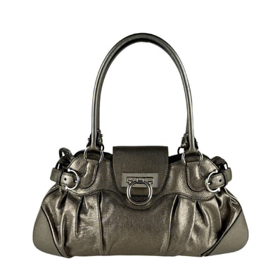 サルヴァトーレフェラガモ Salvatore Ferragamo ハンドバッグ ガンチーニ レザー メタリックカーキ レディース【中古】 z10525