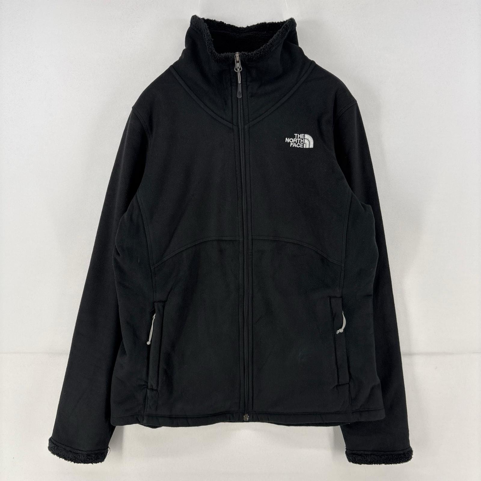 古着 ザ・ノースフェイス THE NORTH FACE フリースジャケット ロゴ 刺繍 ボアライナー フルジップ ワンポイント M  ブラック レディース