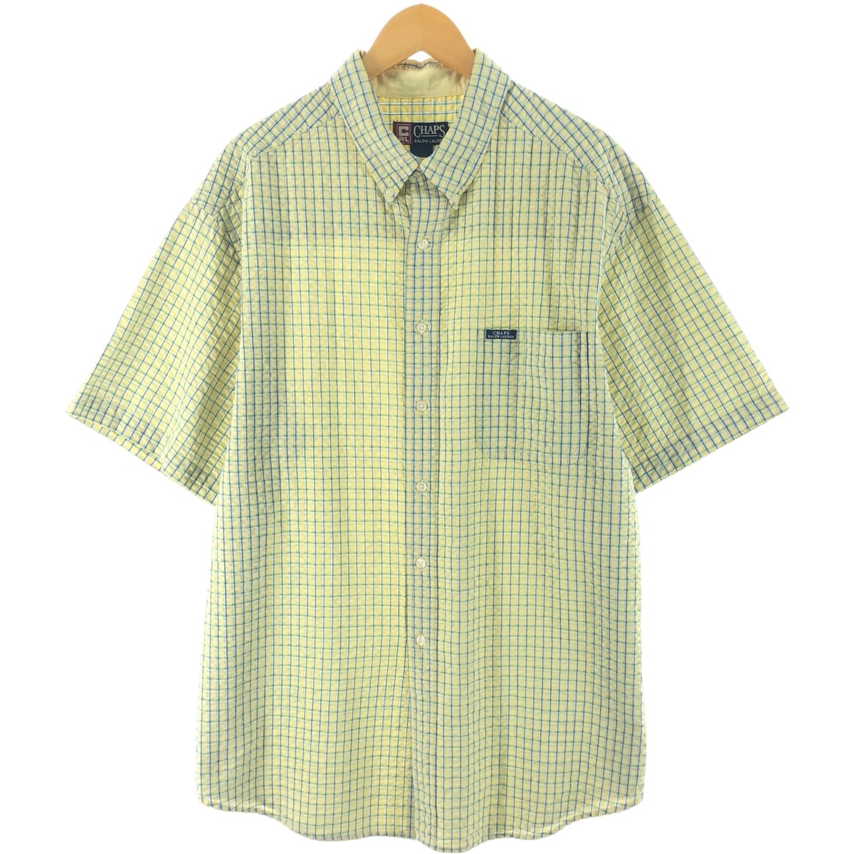 古着 90年代 ラルフローレン Ralph Lauren CHAPS チャップス シアサッカー 半袖 ボタンダウン チェックシャツ メンズXL相当 ヴィンテージ/eaa539188
